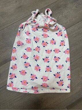 Zara White Tank Dress with Pink Floral Print and Navy Accents